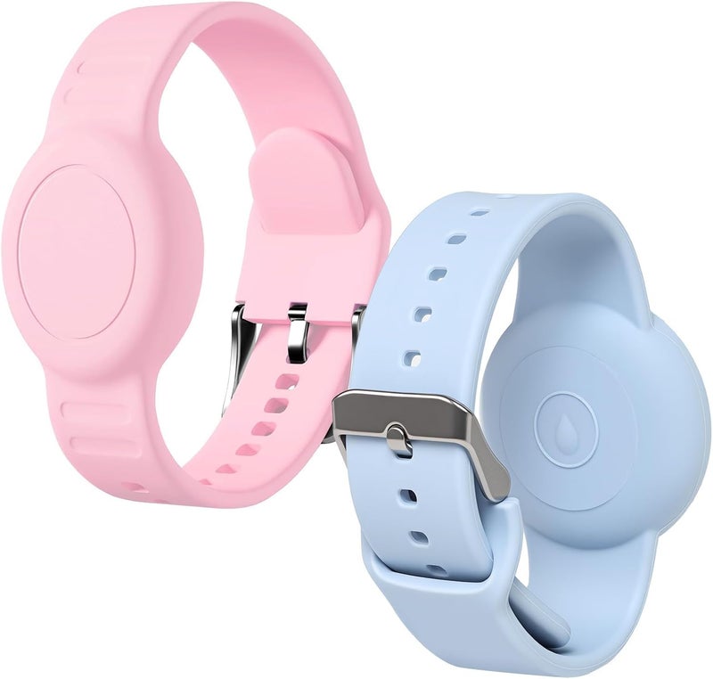 Foweroty for AirTag Bracelet for Kids, Waterproof Cute Print for Air tag Holder for Kids with Soft Silicone Full Coverage Anti-Lost Hidden for Airtag Wristband Accessories for Child, Pink/Light Blue - Image 1